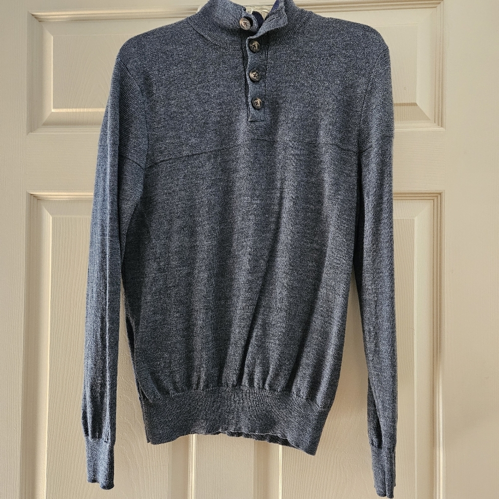 Harrison Davis 100% Merino Wool Half Button Up Collared Sweater Gray Blue Medium